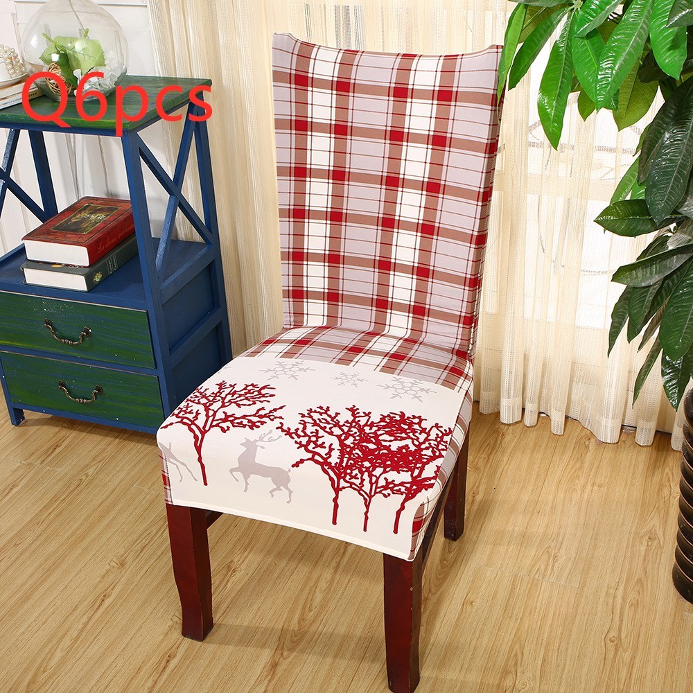 Festive Christmas chair with universal elastic cover featuring holiday designs.