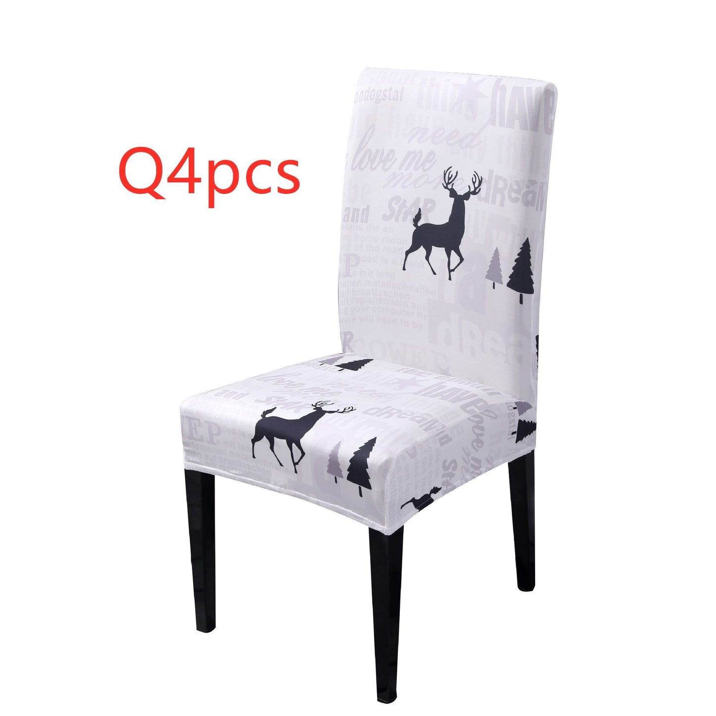 Festive Christmas chair with universal elastic cover featuring holiday designs.