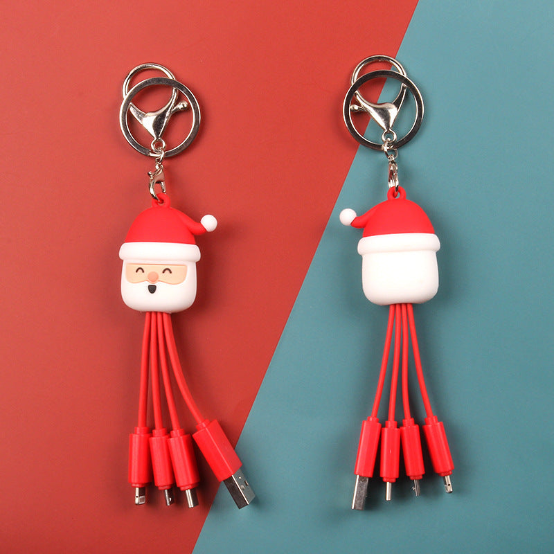 Festive Santa Claus Multi-Function Data Cable with Multiple Connectors for Christmas