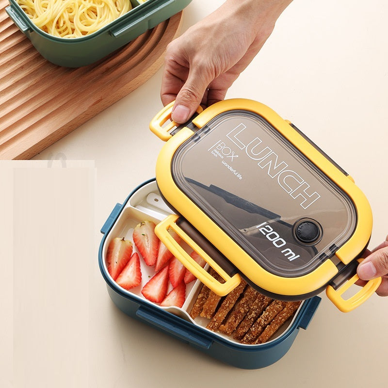 Thickened PP plastic double-layer lunch box for kids with multiple compartments, perfect for keeping food fresh and organized for school or travel.