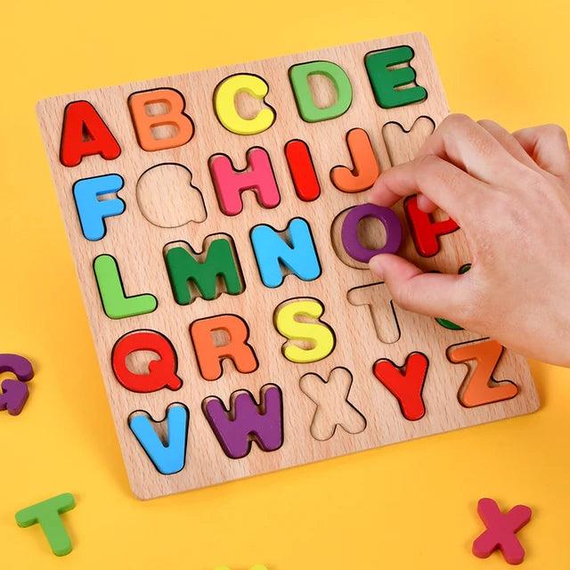 Colorful Wooden Alphabet and Number Puzzle Blocks for Kids - Giggly Groves