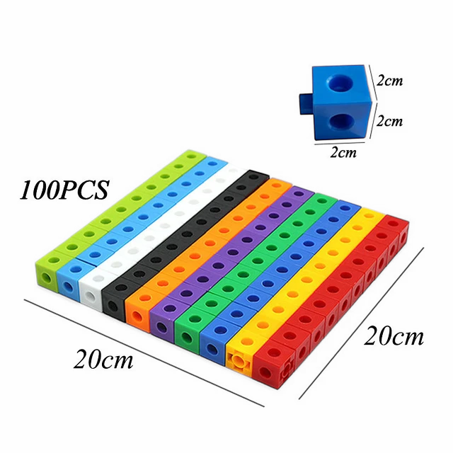 100-Piece MathLink Cubes Set for Kids - Enhance your child’s learning with this colorful, interlocking cube set. Perfect for STEM education, these cubes come in vibrant colors like red, yellow, green, blue, and orange, featuring numbers and math symbols. Ideal for developing fine motor skills and math proficiency. Packaged in a clear storage box for easy organization. A popular choice for interactive learning and educational play. Available now at Giggly Groves.