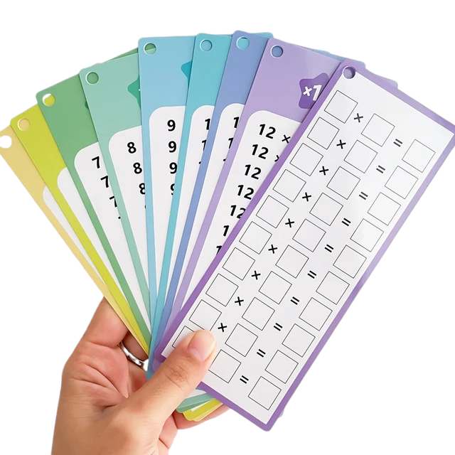 Engaging Multiplication Flash Cards for Kids - Colorful, interactive cards featuring fun cartoon characters and a write-and-wipe design. Perfect for helping children master multiplication facts while having fun. Ideal for parents and educators looking for effective learning tools - Giggly Groves 