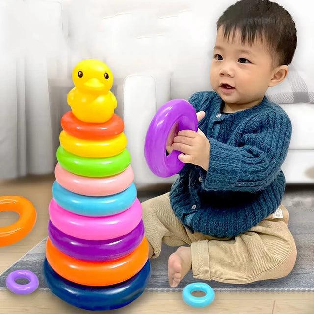 Interactive Rainbow Ring Stacker Toy with Duck Topper - Giggly Groves