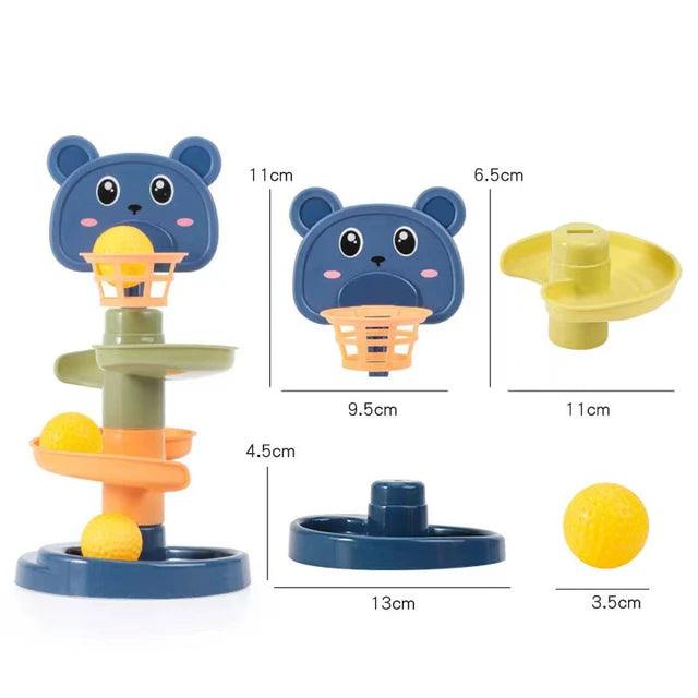 Colorful Bear-Themed Layered Ball Drop Tower Toy for Toddlers - Giggly Groves 