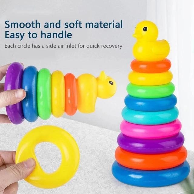 Interactive Rainbow Ring Stacker Toy with Duck Topper - Giggly Groves