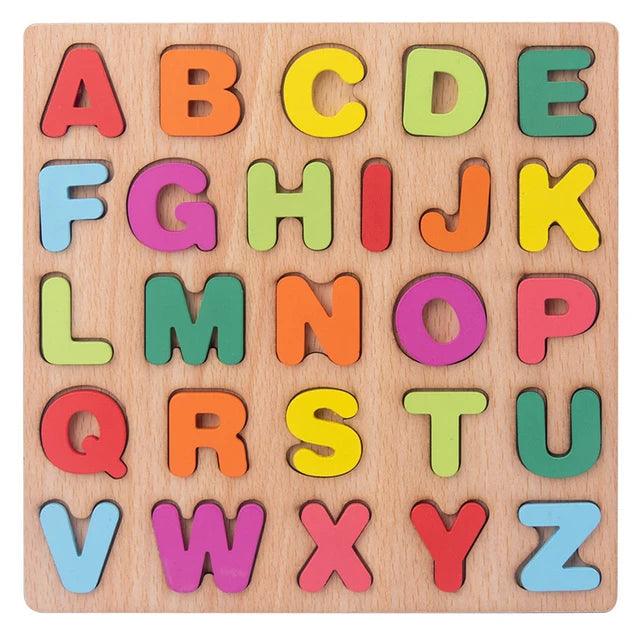 Colorful Wooden Alphabet and Number Puzzle Blocks for Kids - Giggly Groves