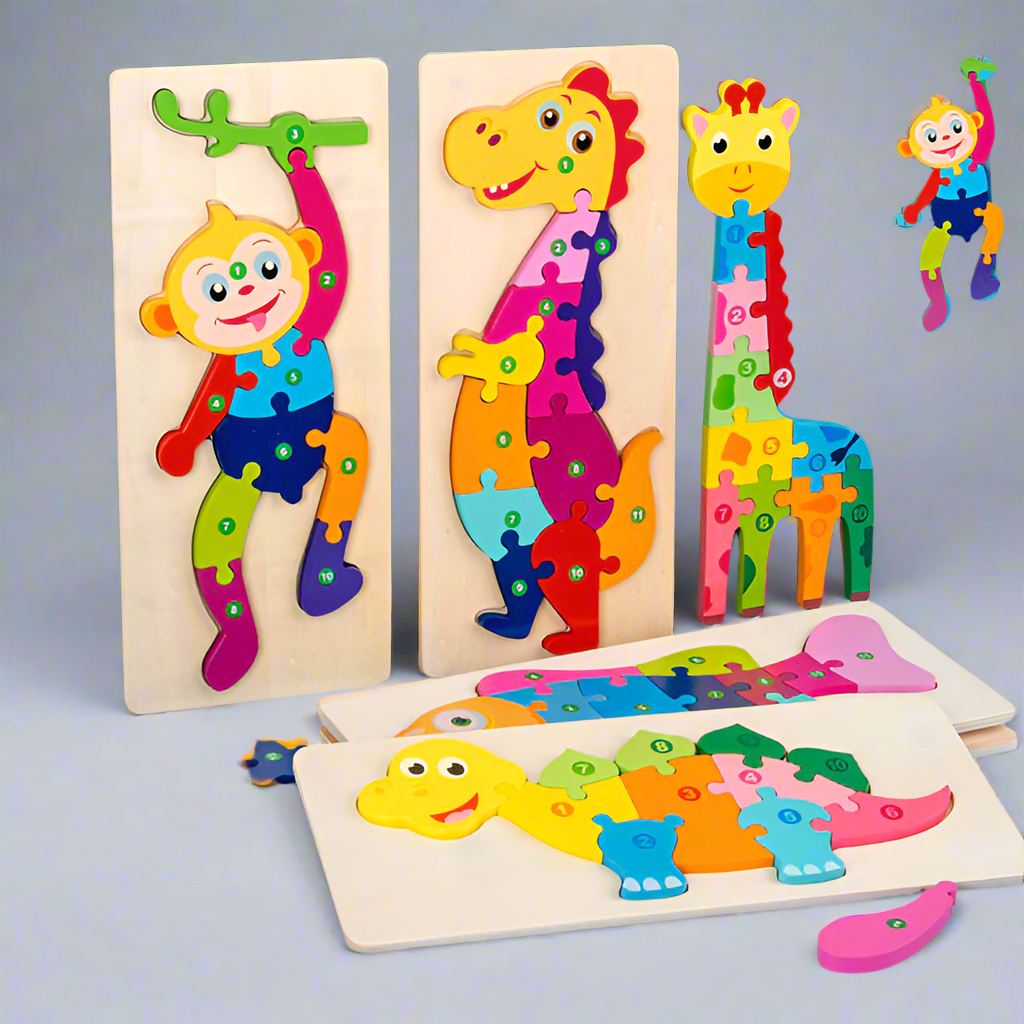 Engaging Animal & Vehicle Themed Wooden Puzzles - Giggly Groves