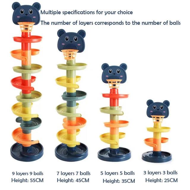 Colorful Bear-Themed Layered Ball Drop Tower Toy for Toddlers - Giggly Groves 