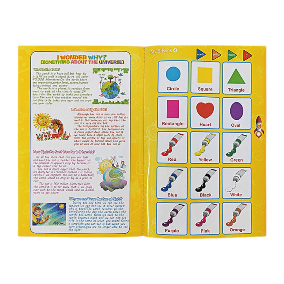 Interactive My English E-Book: Touch & Learn Language Adventure for Kids - Giggly Groves. This vibrant e-book features a colorful cover with smiling children holding hands around a globe, promoting inclusivity and global learning. The interactive touch-and-learn panel enhances the language learning experience, making it perfect for kids aged 3 and above