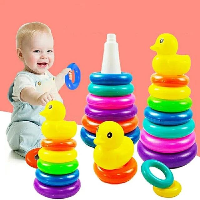 Interactive Rainbow Ring Stacker Toy with Duck Topper - Giggly Groves