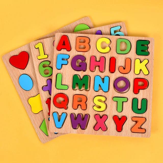 Colorful Wooden Alphabet and Number Puzzle Blocks for Kids - Giggly Groves