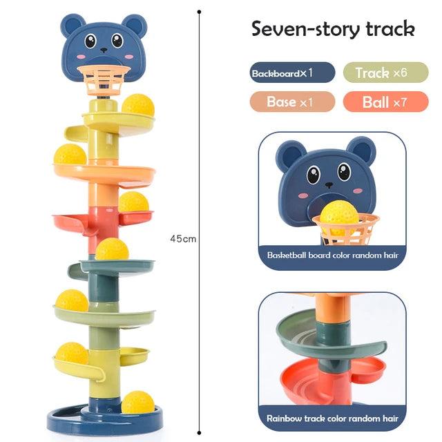 Colorful Bear-Themed Layered Ball Drop Tower Toy for Toddlers - Giggly Groves 