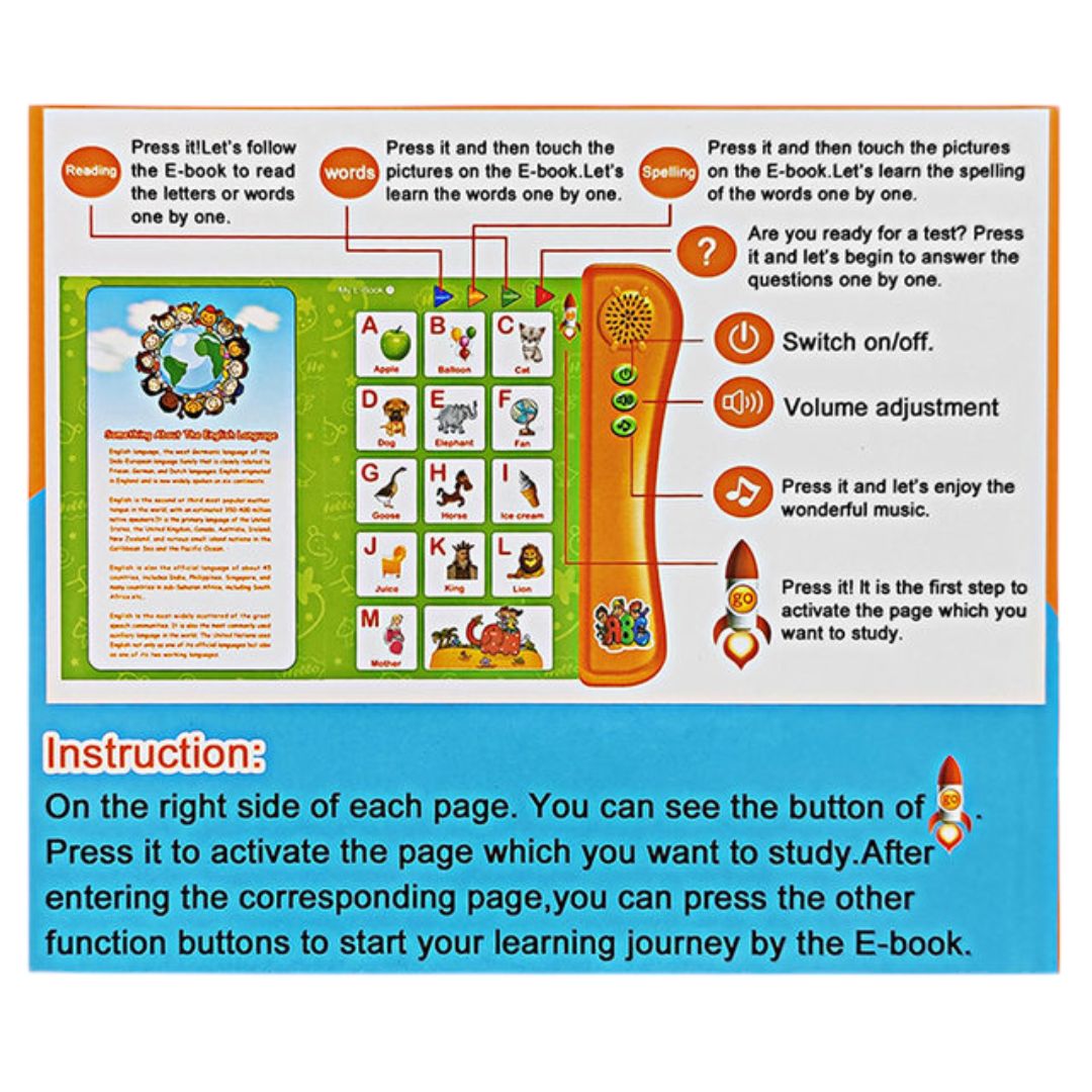 Interactive My English E-Book: Touch & Learn Language Adventure for Kids - Giggly Groves. This vibrant e-book features a colorful cover with smiling children holding hands around a globe, promoting inclusivity and global learning. The interactive touch-and-learn panel enhances the language learning experience, making it perfect for kids aged 3 and above