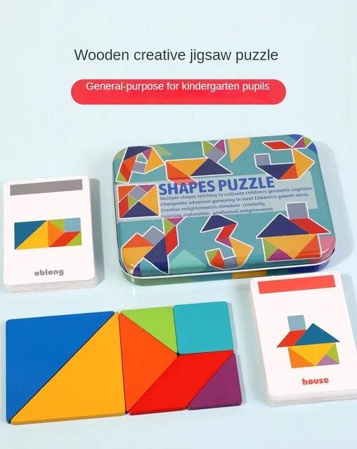 Colorful 3D Wooden Animal Pattern Puzzle - Giggly Groves