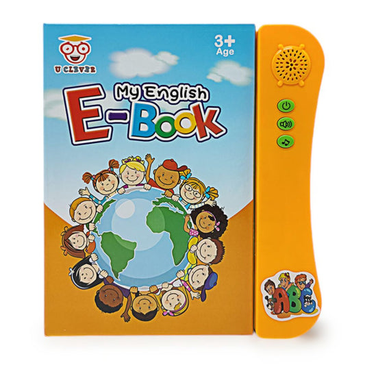 Interactive My English E-Book: Touch & Learn Language Adventure for Kids - Giggly Groves. This vibrant e-book features a colorful cover with smiling children holding hands around a globe, promoting inclusivity and global learning. The interactive touch-and-learn panel enhances the language learning experience, making it perfect for kids aged 3 and above