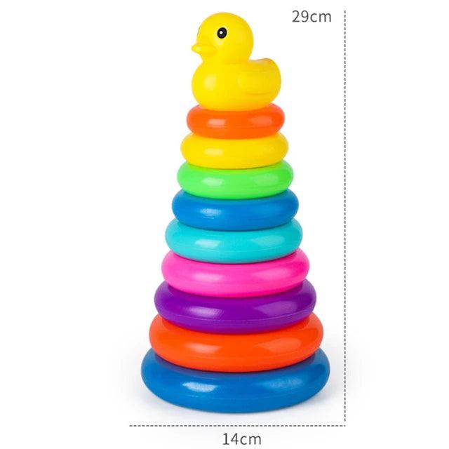 Interactive Rainbow Ring Stacker Toy with Duck Topper - Giggly Groves