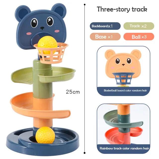 Colorful Bear-Themed Layered Ball Drop Tower Toy for Toddlers - Giggly Groves 