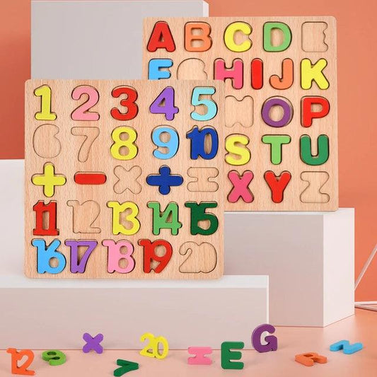 Colorful Wooden Alphabet and Number Puzzle Blocks for Kids - Giggly Groves