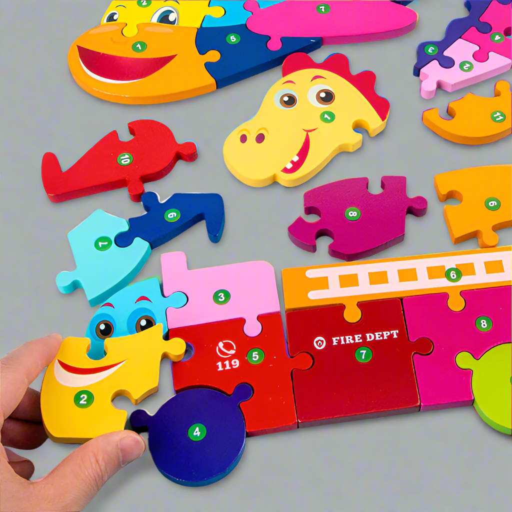 Engaging Animal & Vehicle Themed Wooden Puzzles - Giggly Groves