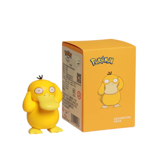 Genuine Pokémon Blind Box: Collectible Anime Figures from Giggly Groves, featuring a vibrant yellow box with the iconic Pikachu character and the Pokémon logo. Next to the box stands a collectible anime figure of Pikachu with its recognizable cheerful expression and red cheek circles, all set against a white background for clear viewing.