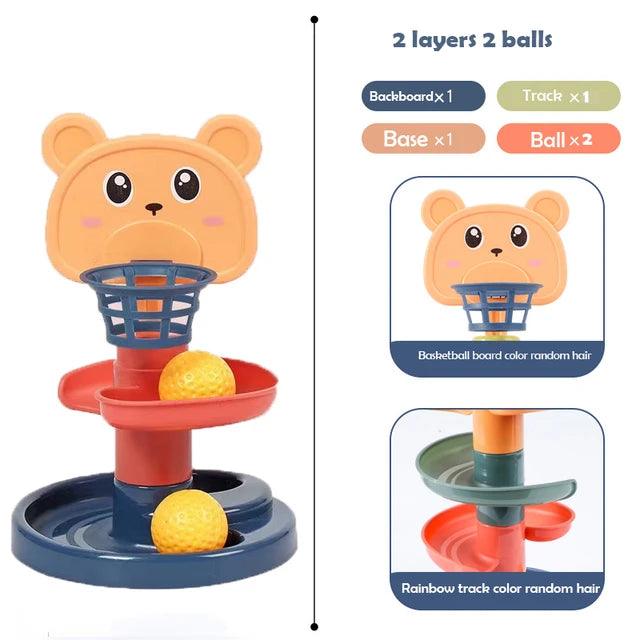 Colorful Bear-Themed Layered Ball Drop Tower Toy for Toddlers - Giggly Groves 