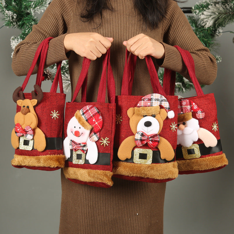 Festive Christmas Candy Gift Tote Bags for Kids - Cute Santa Claus, Elk, Snowman, Bear Designs - Image 9