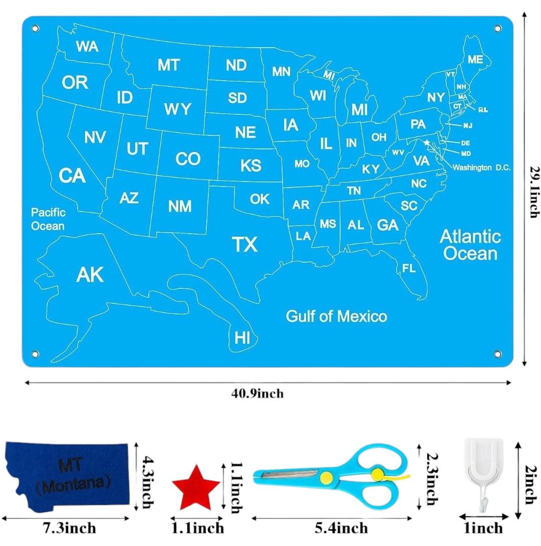 Interactive 54-Piece USA Map Felt-Board Set - Montessori Early Learning Toys | Explore the United States of America | Educational Map of American States - Image 2
