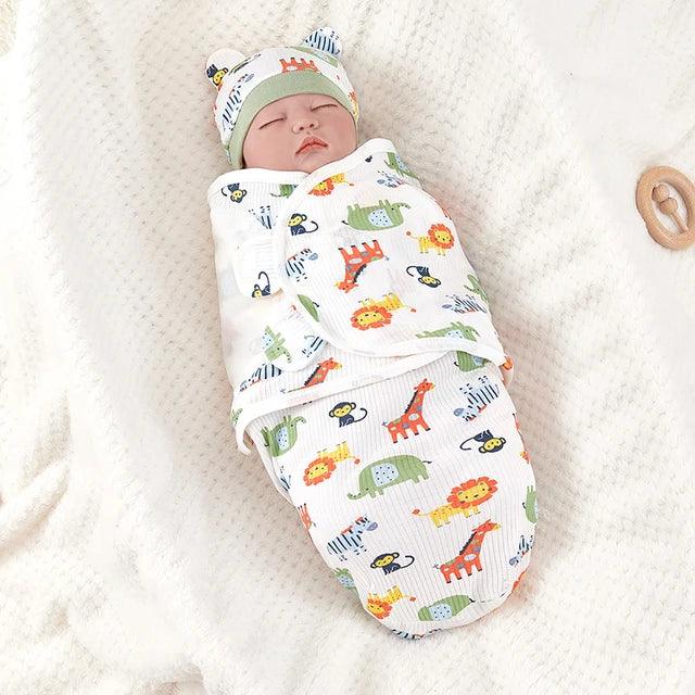 Adjustable Cotton Newborn Sleeping Bag Set - Cozy Baby Swaddle Wrap with Hat | Anti-Kick Warm Soft Blanket for Infants - Image 4