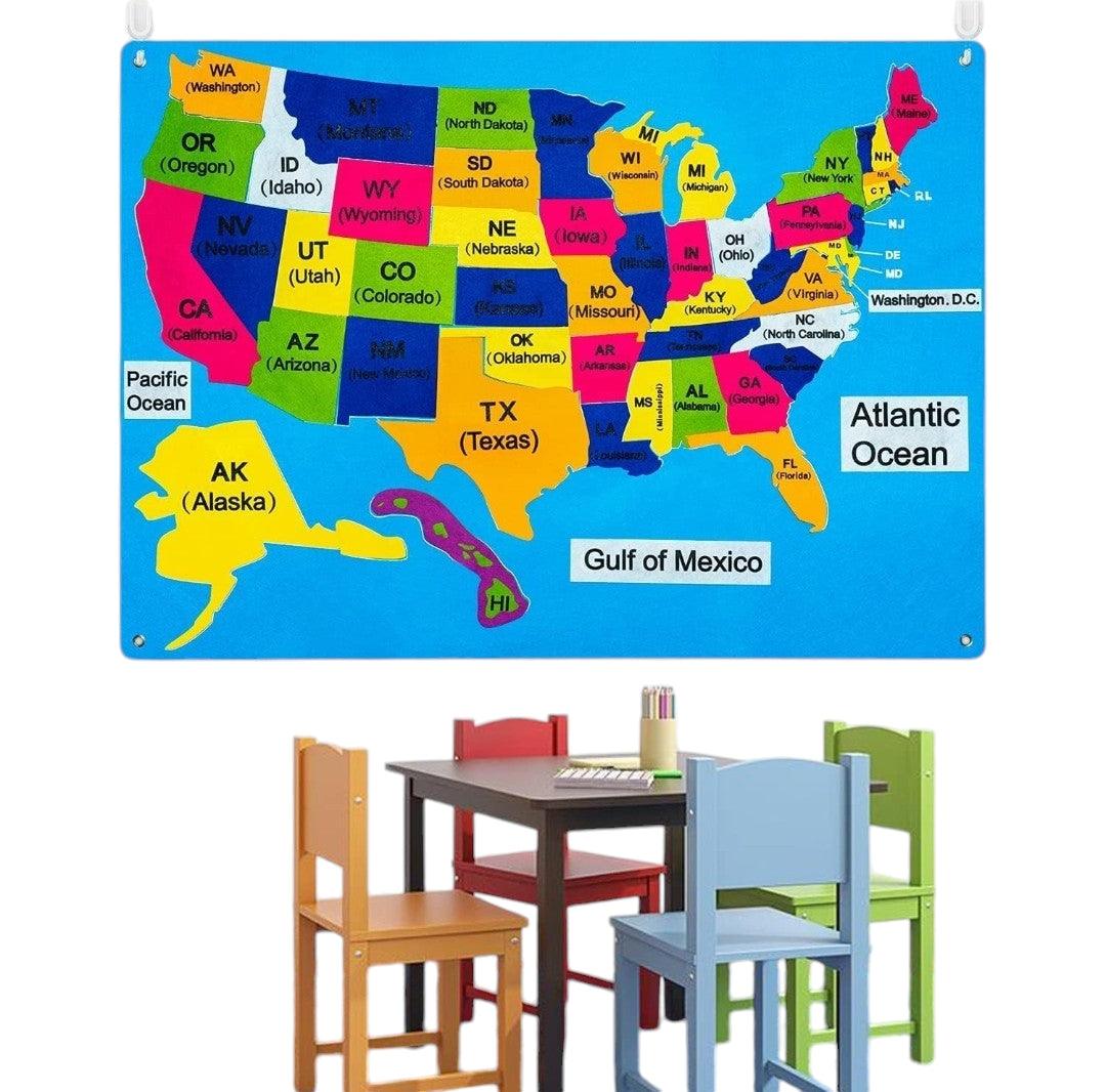 Interactive 54-Piece USA Map Felt-Board Set - Montessori Early Learning Toys | Explore the United States of America | Educational Map of American States - Image 6