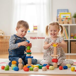 36 PCS Wooden Montessori Stacking Stones - Sensory Learning Toys for Toddlers, Fun Building Blocks for Kids Ages 2-6, Perfect Birthday Gift for Boys and Girls