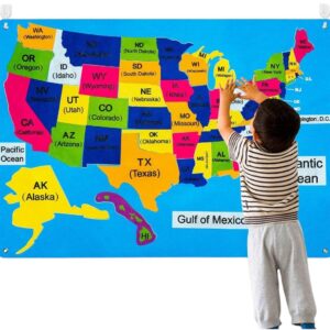 Interactive 54-Piece USA Map Felt-Board Set - Montessori Early Learning Toys | Explore the United States of America | Educational Map of American States