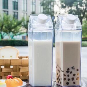 Versatile 500ml/1000ml Clear Plastic Milk Carton Bottles - BPA Free Portable Drinkware for Juice, Tea & Milk