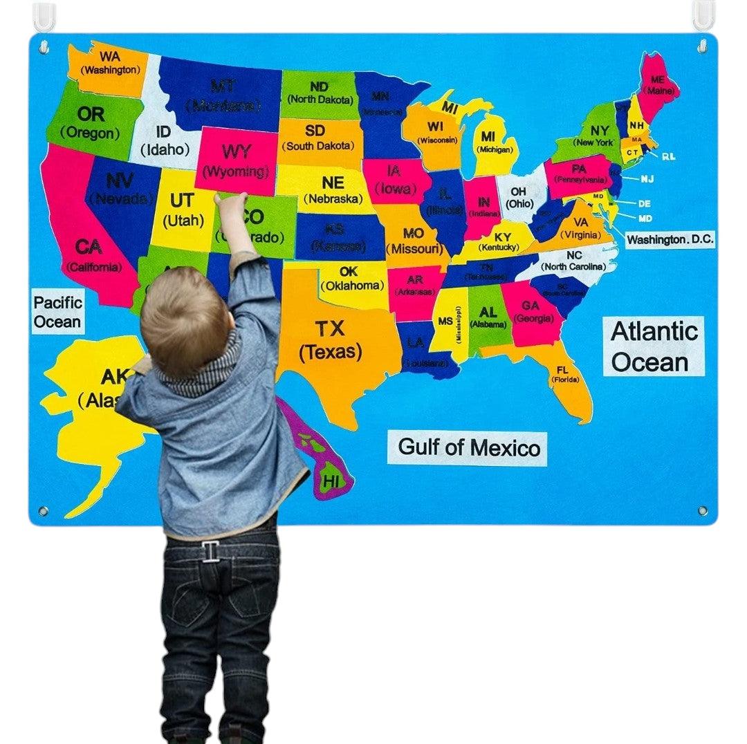 Interactive 54-Piece USA Map Felt-Board Set - Montessori Early Learning Toys | Explore the United States of America | Educational Map of American States - Image 4