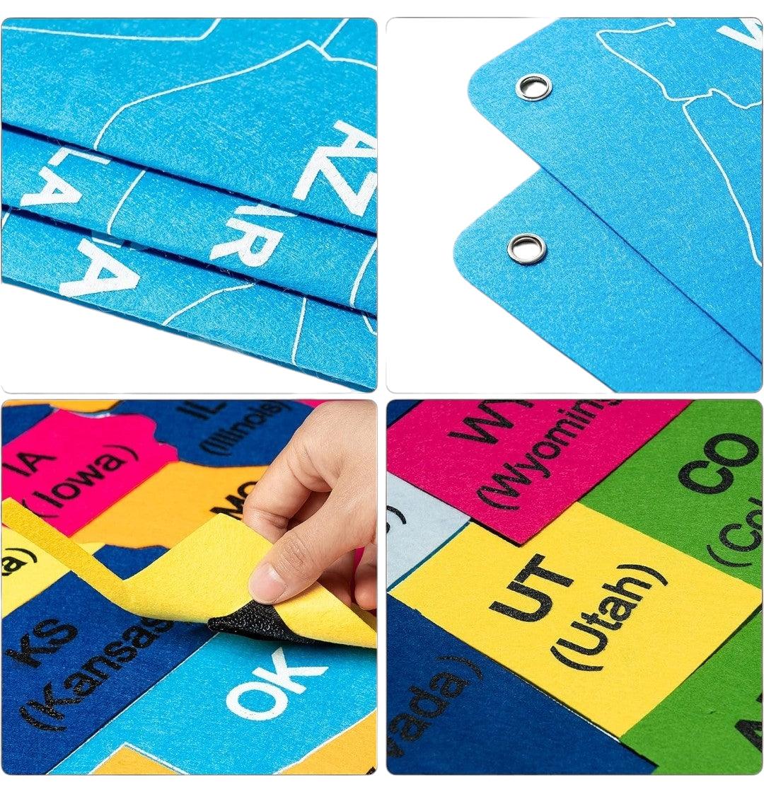 Interactive 54-Piece USA Map Felt-Board Set - Montessori Early Learning Toys | Explore the United States of America | Educational Map of American States - Image 3